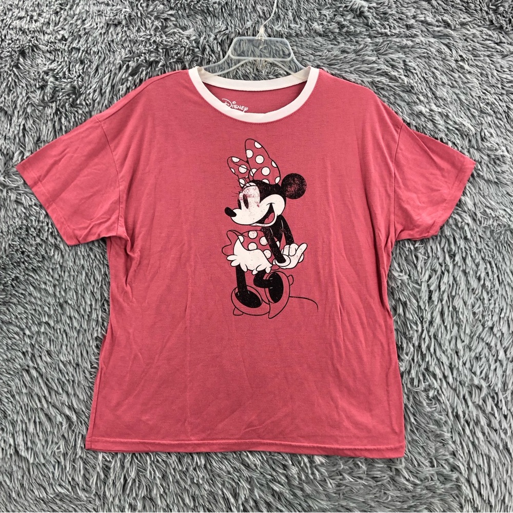 Disney Tshirt Womens Large Minnie Mouse Pink Shirt Short Sleeve